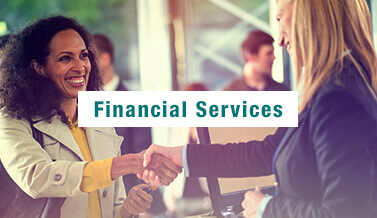 Two women shaking hands with the words Financial Services over it