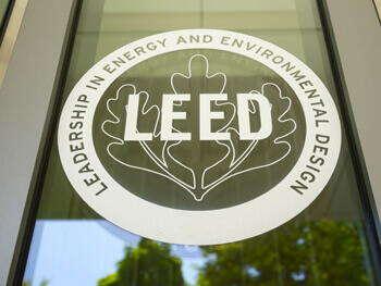 Leadership in Energy and Environmental Design (LEED) logo on office door